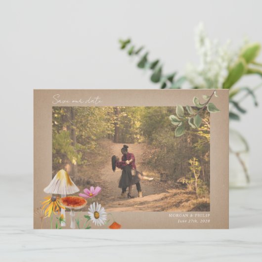 Forest Wedding Photo Cardstock bewaart de datum Save The Date (Staand voorkant)