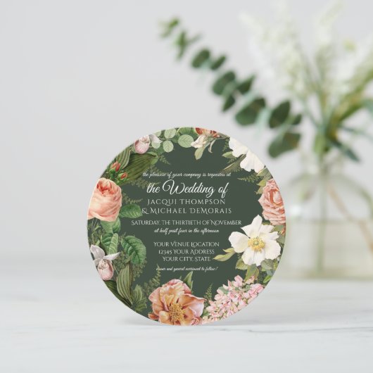 Forest White Rose  Botanical Floral Wedding Kaart (Staand voorkant)