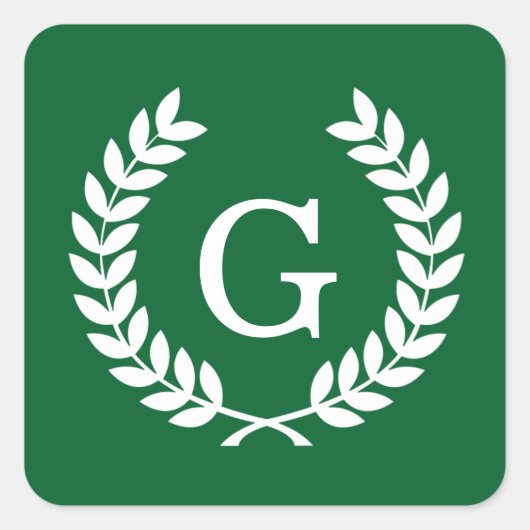 Forest White Wheat Laurel WreatInitiaal Monogram Vierkante Sticker (Voorkant)