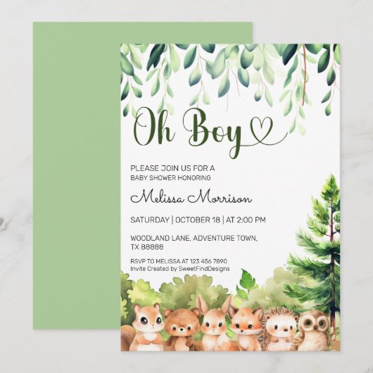 Forest Wild Cubs Oh Boy Baby shower Kaart (Voorkant / Achterkant)