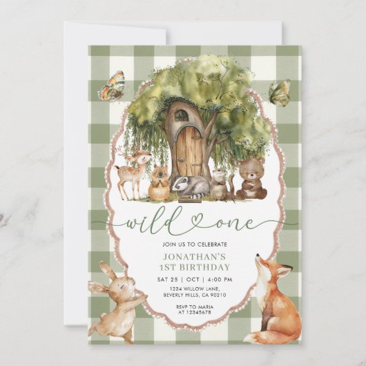 Forest Wild One First Birthday Woodland Animals Kaart (Voorkant)
