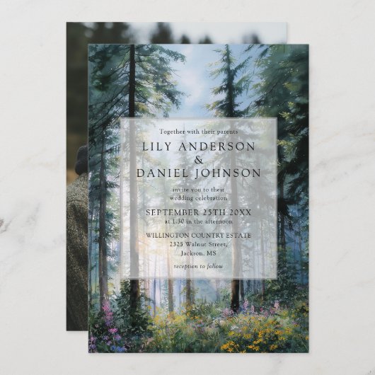 Forest Wildflower Floral Rustic Wedding Photo Kaart (Voorkant / Achterkant)