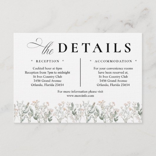 Forest Wildflowers Enclosure Card Informatiekaartje (Voorkant)