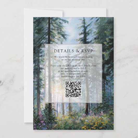 Forest Wildflowers Floral QR Code Wedding Kaart (Achterkant)