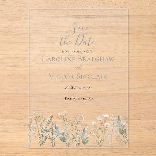 Forest Wildflowers Save the Date Announcement Acryl Uitnodigingen (Voorkant)