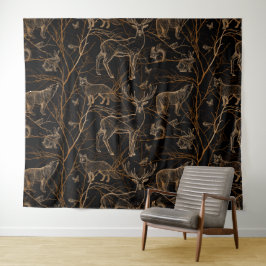 Forest Wildlife Animals Herten Beren Dark Natuur Wandkleed