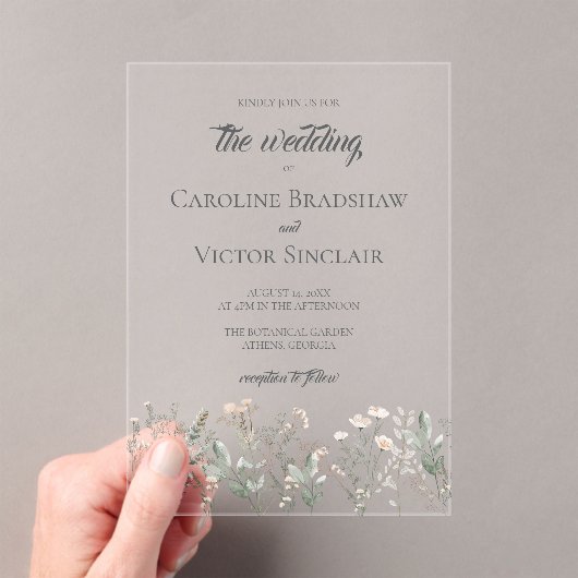 Forest Wilflowers Acrylic Wedding Invitation Acryl Uitnodigingen (Insitu (Draagbaar))