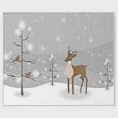 Forest Winter Wonderland Birds and Deer Cadeaupapier (Vlak)