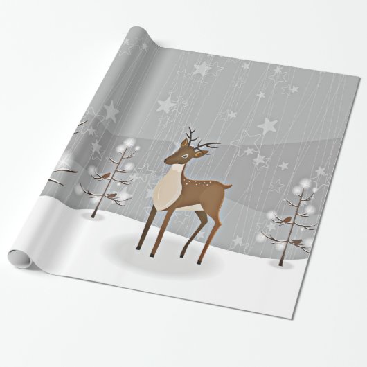 Forest Winter Wonderland Birds and Deer Cadeaupapier (Uitgerold)