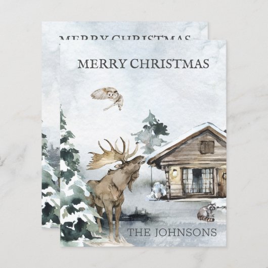 Forest Winter Woodland Cabin Budget Kerstmis (Voorkant / Achterkant)