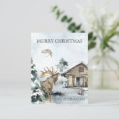 Forest Winter Woodland Cabin Budget Kerstmis (Staand voorkant)
