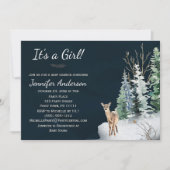 Forest Winter Woodland Deer Girl Baby shower Kaart (Voorkant)