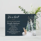 Forest Winter Woodland Deer Girl Baby shower Kaart (Staand voorkant)