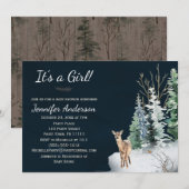 Forest Winter Woodland Deer Girl Baby shower Kaart (Voorkant / Achterkant)