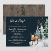 Forest Winter Woodland Herten Jongen Baby shower Kaart (Voorkant / Achterkant)