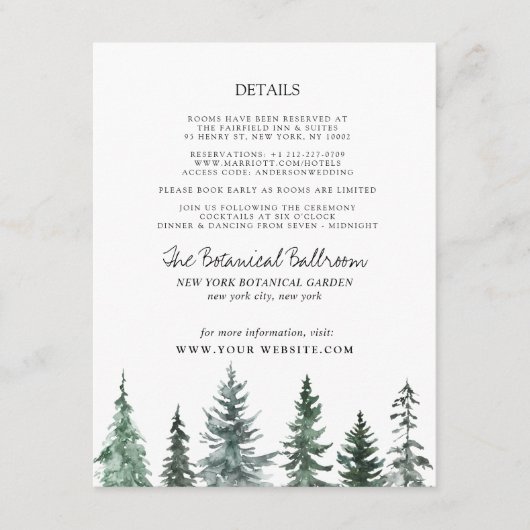 Forest Wintre Watercolor Wedding Informatiekaartje (Voorkant)