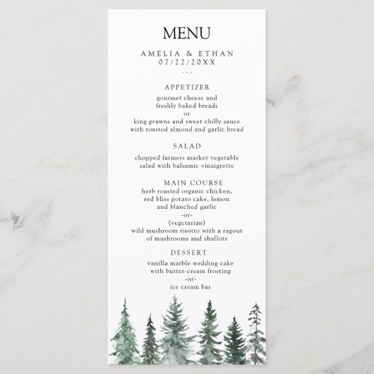 Forest Wintre Watercolor Wedding Menu (Voorkant)