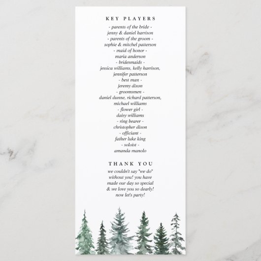 Forest Wintre Watercolor Wedding Programmakaart (Achterkant)