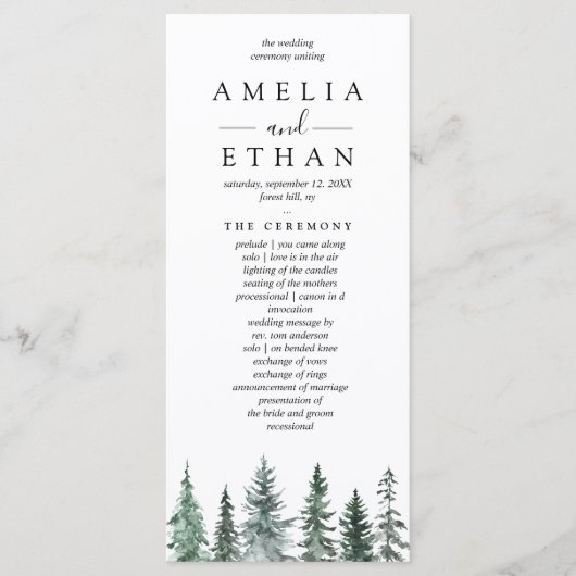 Forest Wintre Watercolor Wedding Programmakaart (Voorkant)