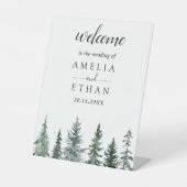 Forest Wintre Watercolor Wedding Reclamebord Met Voetstuk (Voorkant)