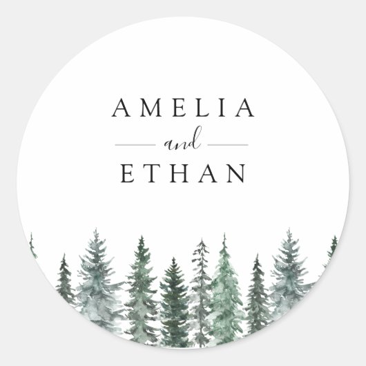 Forest Wintre Watercolor Wedding Ronde Sticker (Voorkant)