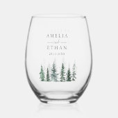 Forest Wintre Watercolor Wedding Wijnglas Zonder Voet (Voorkant)