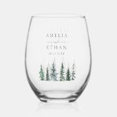 Forest Wintre Watercolor Wedding Wijnglas Zonder Voet (Achterkant)