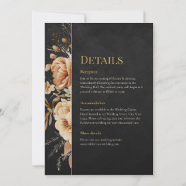 Forest Witch Black Floral Wedding Details Card Kaart