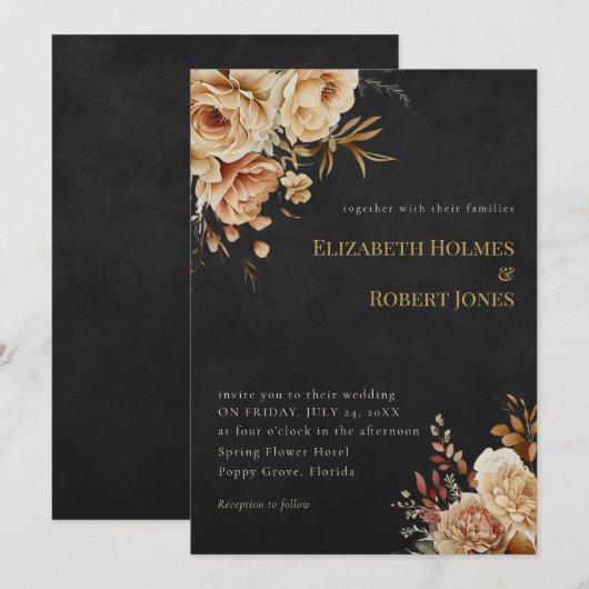 Forest Witch Black Floral Wedding Invitation Kaart (Voorkant / Achterkant)