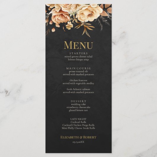 Forest Witch Black Floral Wedding Menu (Voorkant)