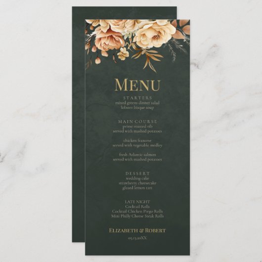 Forest Witch Green Floral Wedding Menu Card (Voorkant / Achterkant)