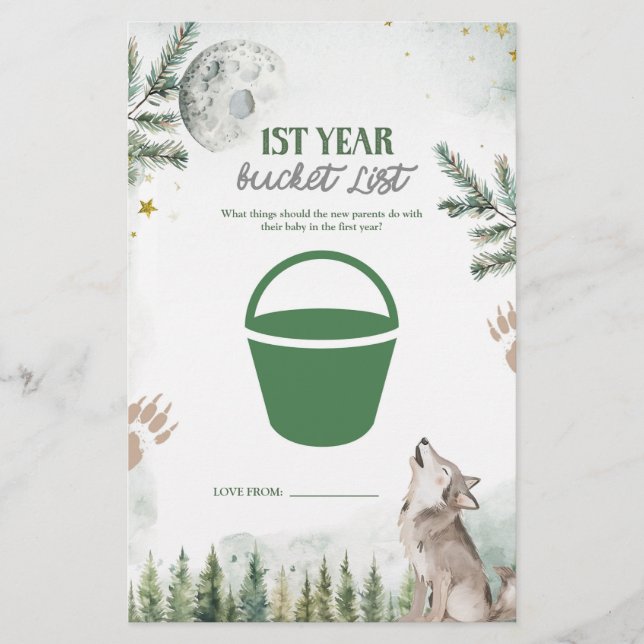 Forest Wolf 1st Year Bucket List Games Kaart (Voorkant)