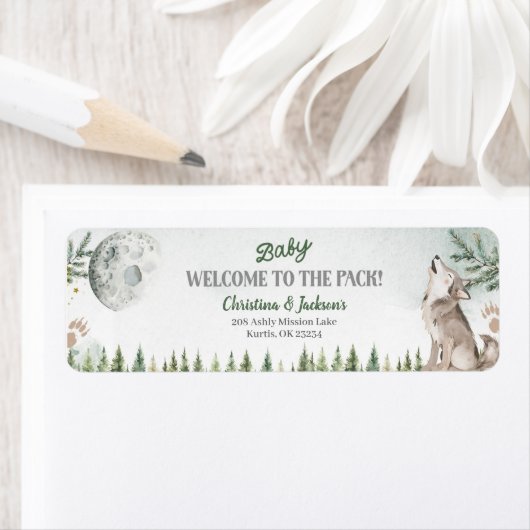 Forest Wolf Baby shower-adreslabel Etiket (Insitu)
