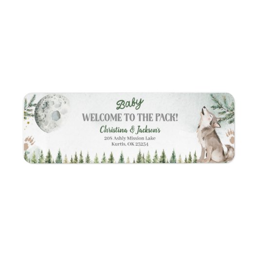 Forest Wolf Baby shower-adreslabel Etiket (Voorkant)