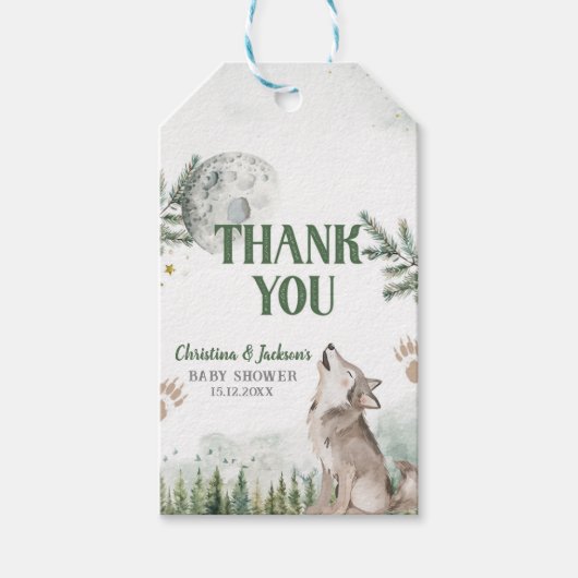 Forest Wolf Baby shower Gift Labels Cadeaulabel (Voorkant)