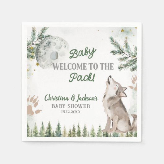Forest Wolf Baby shower Papieren servetten (Voorkant)