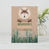 Forest wolf verjaardagsthema uitnodiging (Staand voorkant)