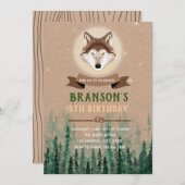 Forest wolf verjaardagsthema uitnodiging (Voorkant / Achterkant)