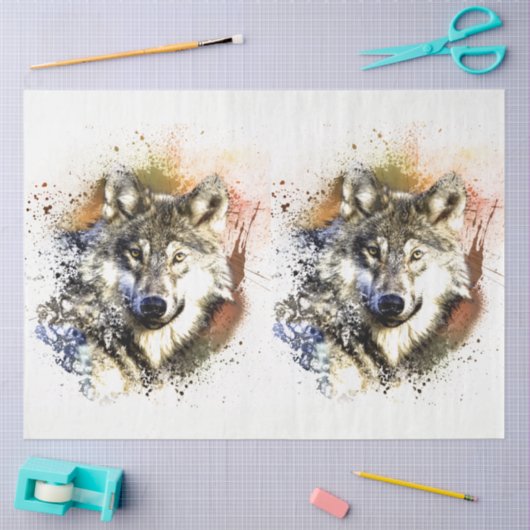 Forest Wolf Waterverf 20x30-decoupage Tissuepapier (Craft)