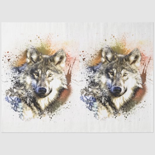 Forest Wolf Waterverf 20x30-decoupage Tissuepapier (Voorkant)