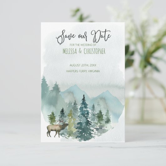 Forest Wonder Rustic Bewaar onze date uitnodiging (Staand voorkant)