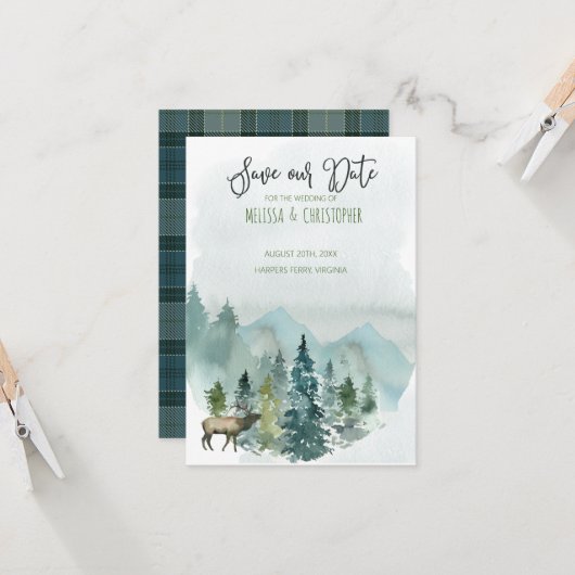 Forest Wonder Rustic Bewaar onze date uitnodiging (Voorkant / Achterkant in situ)