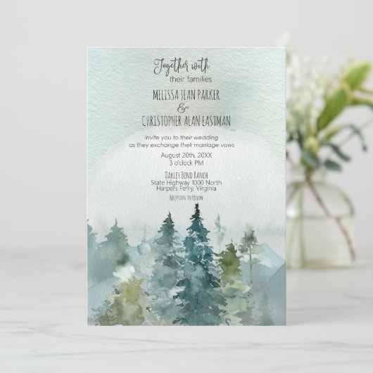Forest Wonder Rustic Pine Wedding Invitation Kaart (Staand voorkant)