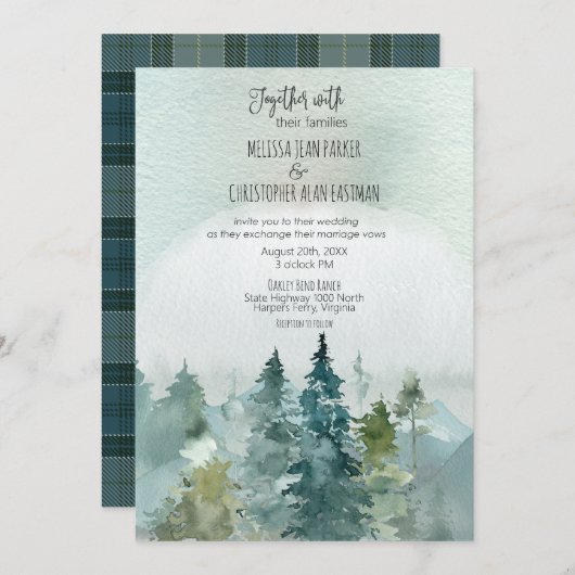 Forest Wonder Rustic Pine Wedding Invitation Kaart (Voorkant / Achterkant)