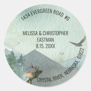 Forest Wonder rustieke dennen bruiloft adres Ronde Sticker