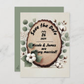 Forest Wood Eucalyptus Cotton Rustic Bewaar de dat Aankondigingskaart (Voorkant / Achterkant)