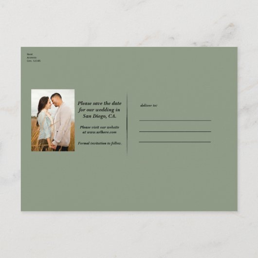 Forest Wood Eucalyptus Cotton Rustic Bewaar de dat Aankondigingskaart (Achterkant)