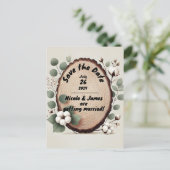Forest Wood Eucalyptus Cotton Rustic Bewaar de dat Aankondigingskaart (Staand voorkant)
