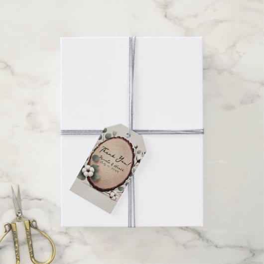 Forest Wood Eucalyptus & Cotton Rustic Wedding Cadeaulabel (Met Touw)