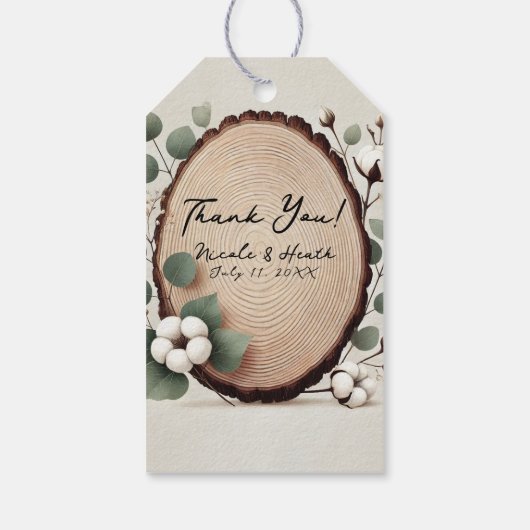 Forest Wood Eucalyptus & Cotton Rustic Wedding Cadeaulabel (Achterkant)